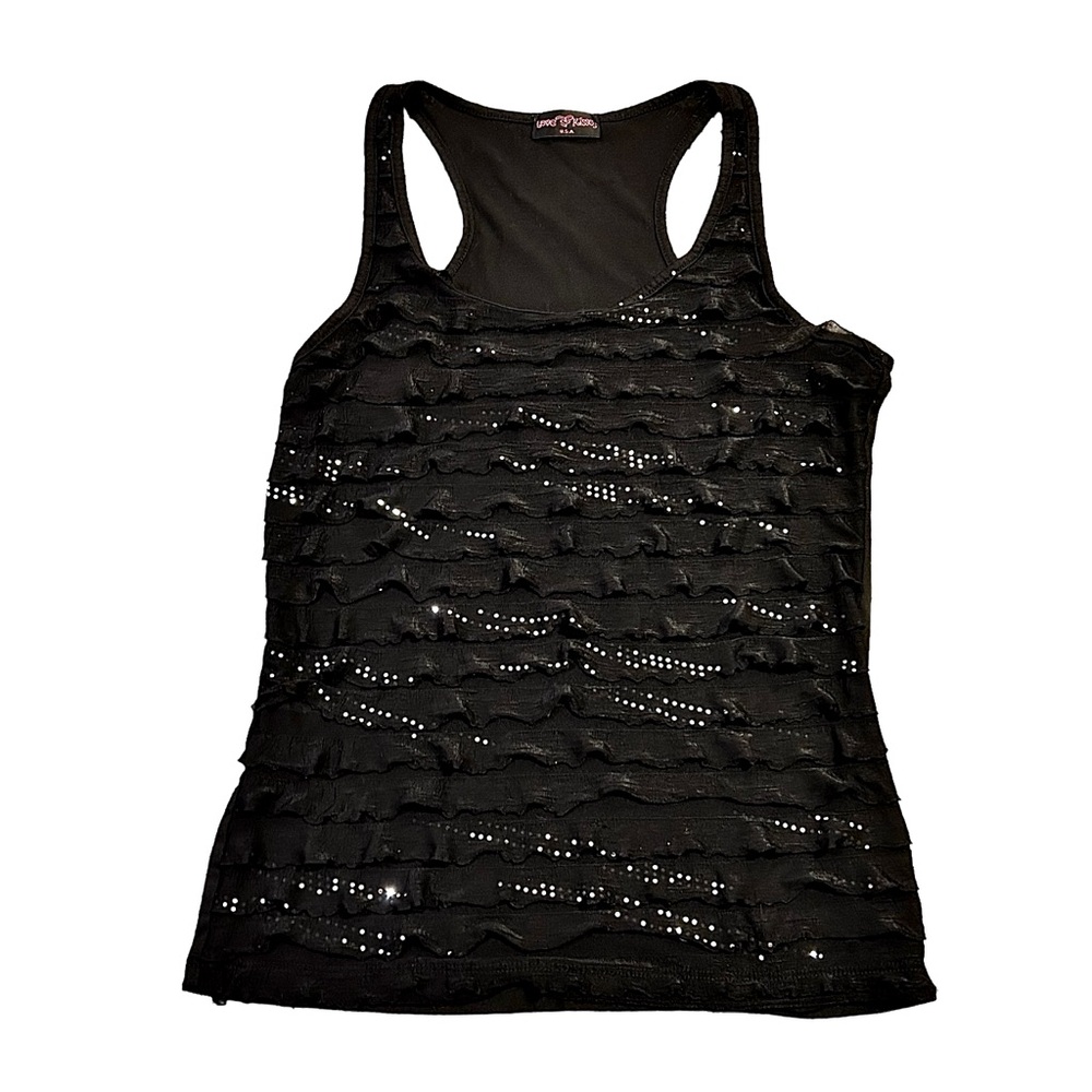 Black ruffled sparkly tank Size XL